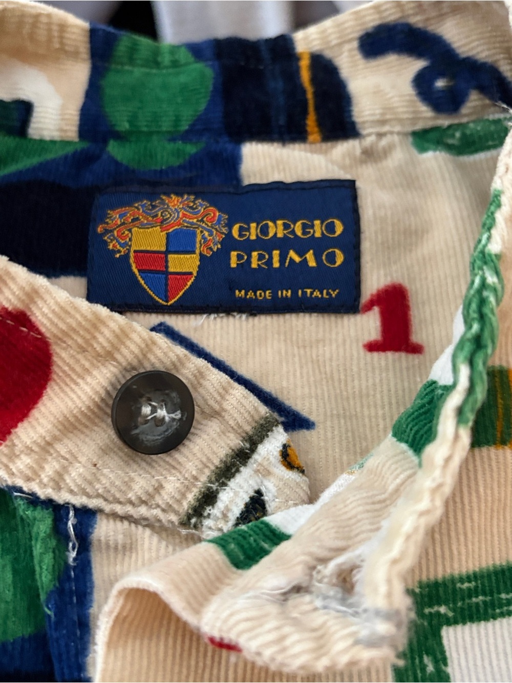 Giorgio Primo Made In Italy Vintage 90s Corduroy Abstract Pop Art Shirt